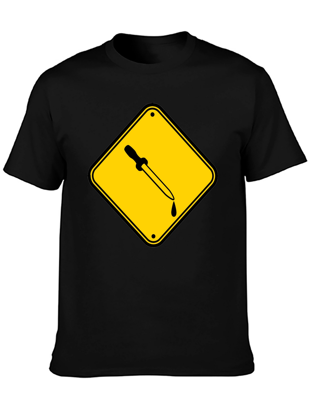 Black T-Shirt with Pipette Warning Sign Graphic