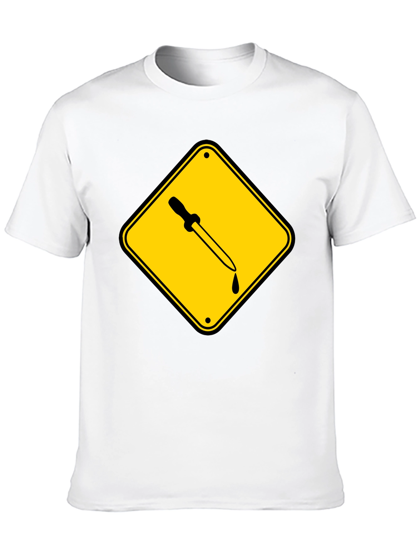 Black T-Shirt with Pipette Warning Sign Graphic