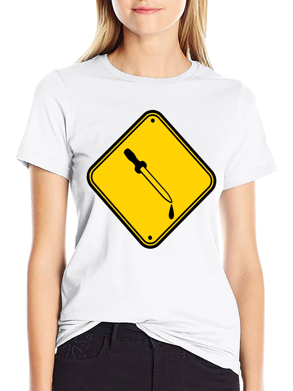 Black T-Shirt with Pipette Warning Sign Graphic