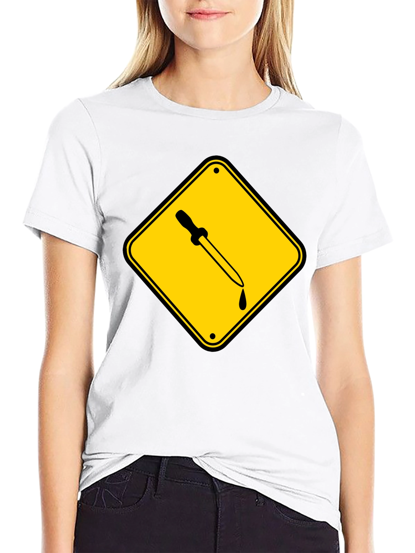 Black T-Shirt with Pipette Warning Sign Graphic