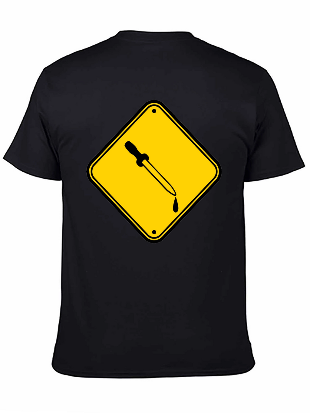 Black T-Shirt with Pipette Warning Sign Graphic