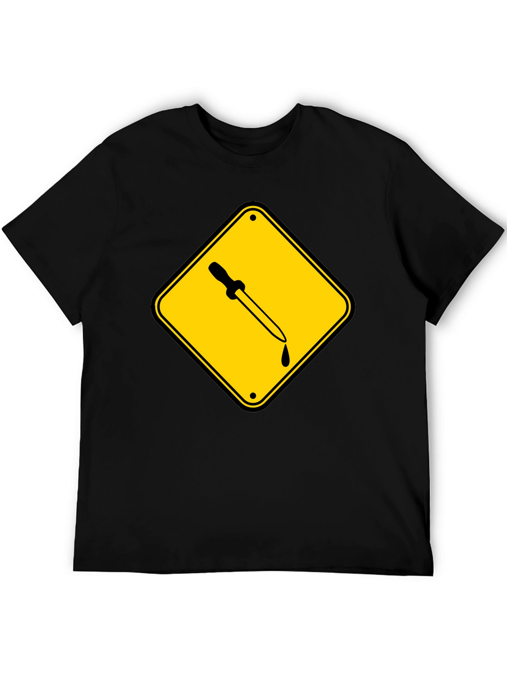 Black T-Shirt with Pipette Warning Sign Graphic