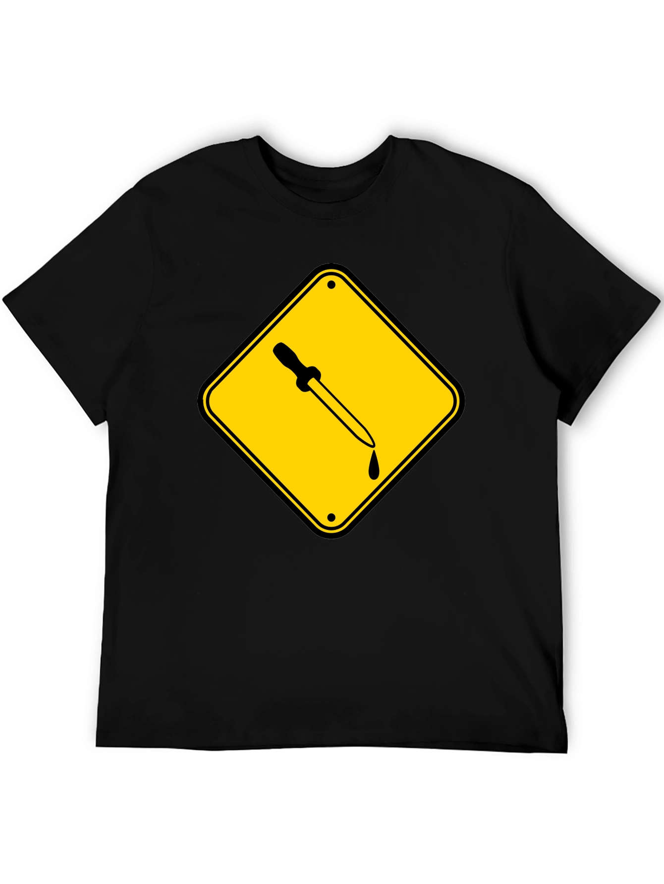 Black T-Shirt with Pipette Warning Sign Graphic