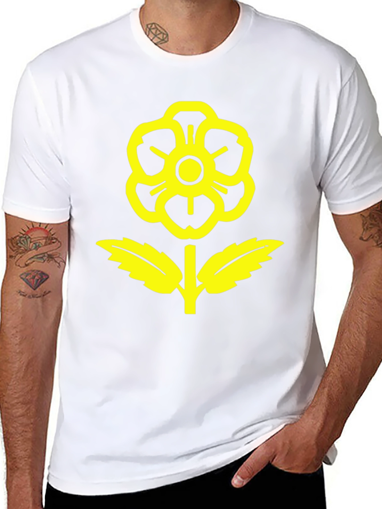 Black T-Shirt with Yellow Flower Graphic