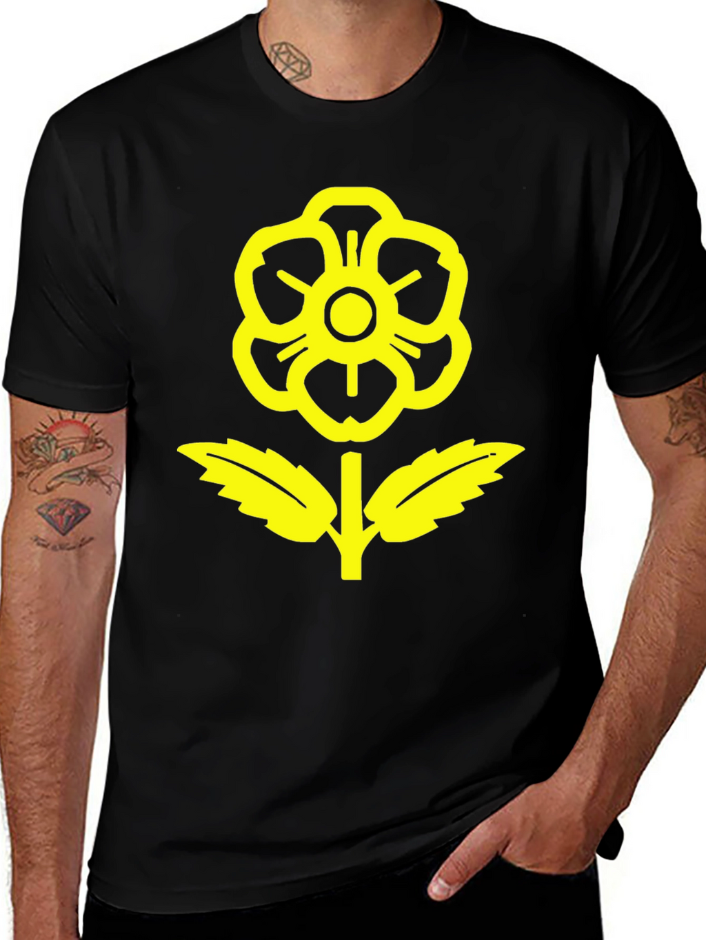 Black T-Shirt with Yellow Flower Graphic