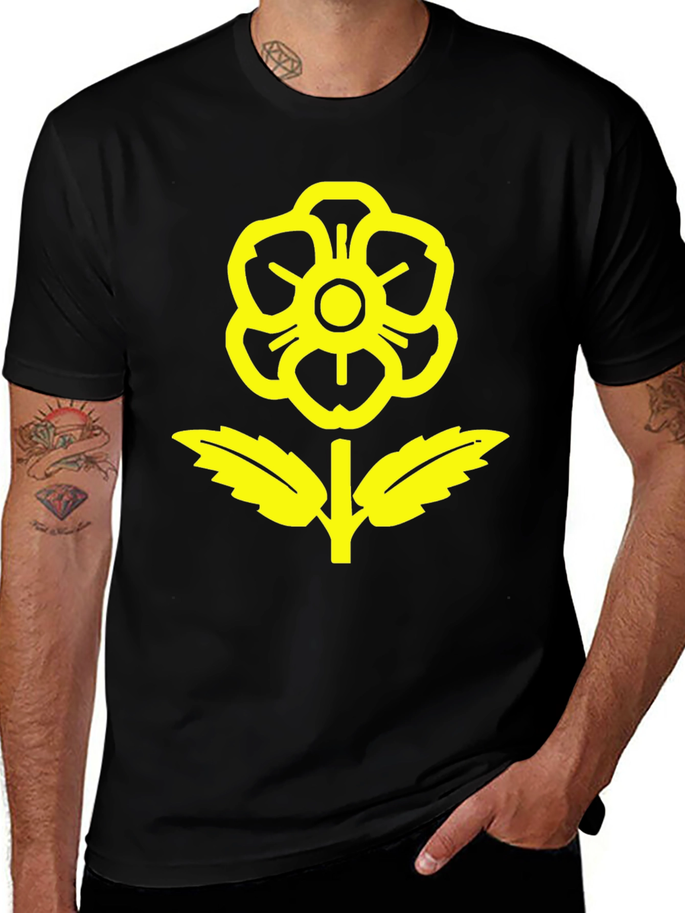 Black T-Shirt with Yellow Flower Graphic