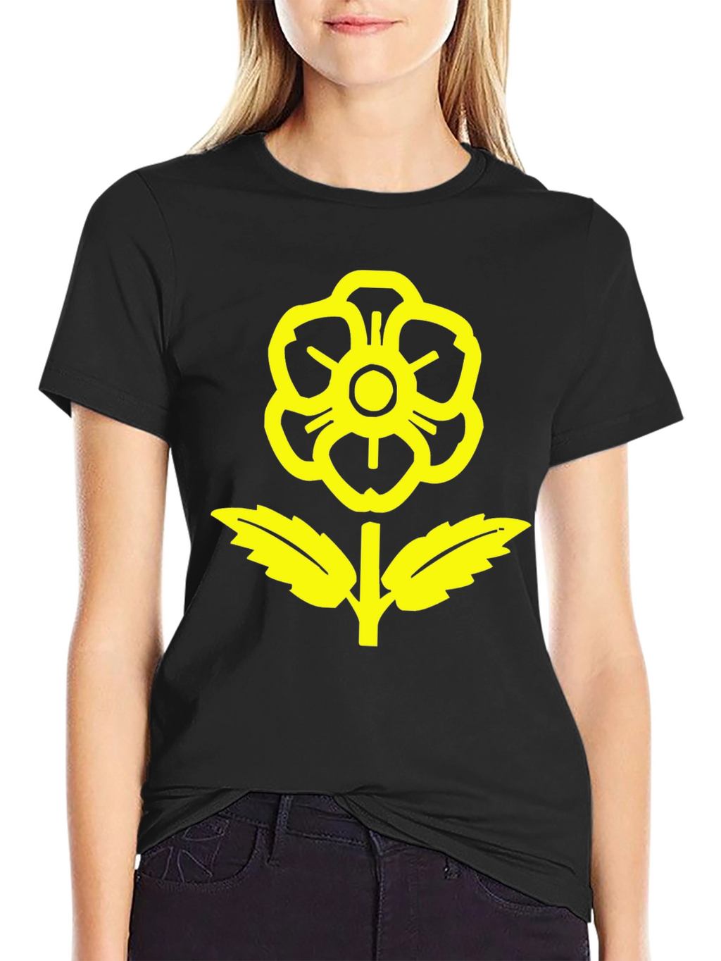 Black T-Shirt with Yellow Flower Graphic